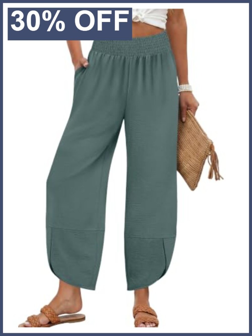 Womens High Waisted Wide Leg Palazzo Pants Cropped Summer Beach Trousers